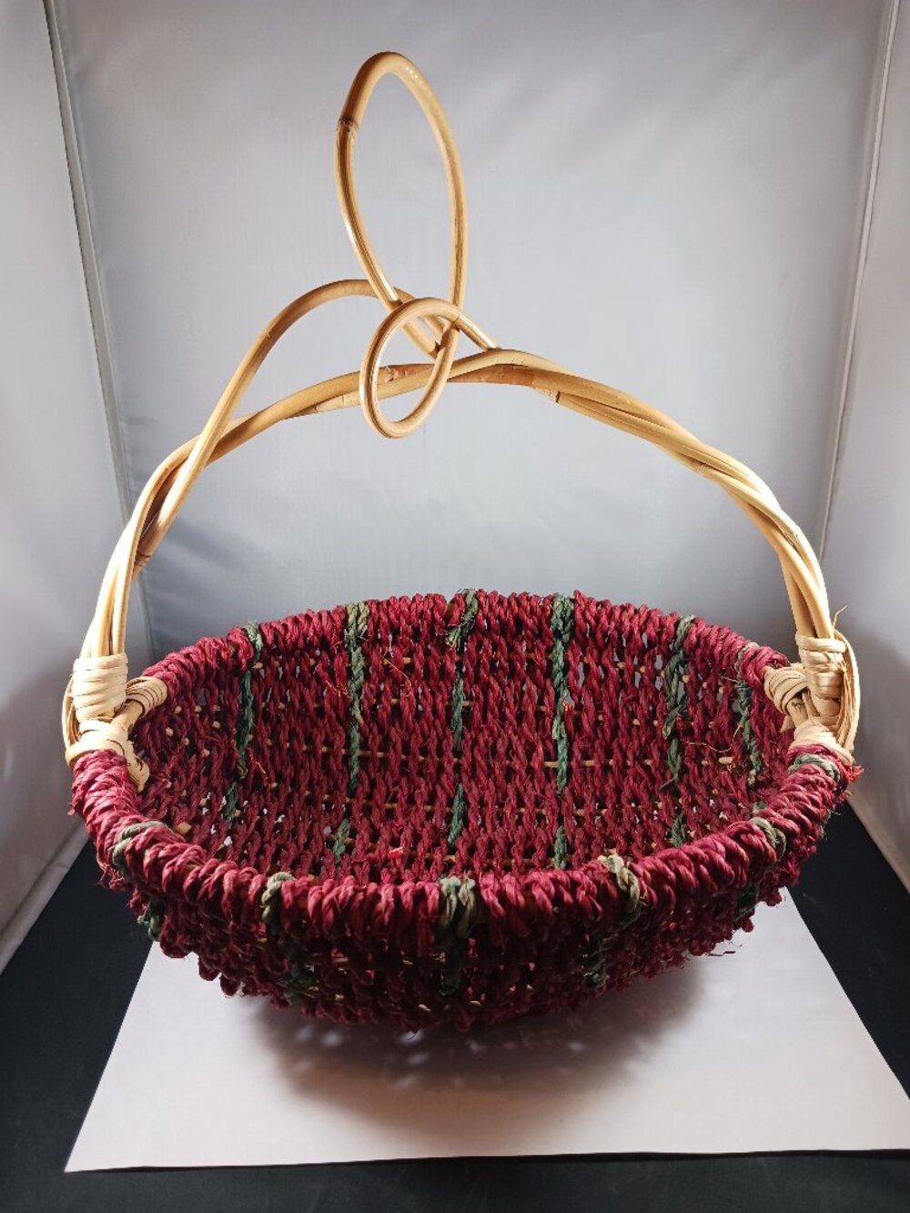 Vintage Red Primitive Style Unique Wicker Basket